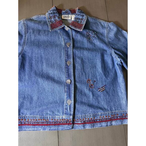 Chicos Design vintage Beaded 90’s Denim Jacket (size 1 Chicos/Medium womens) - Picture 7 of 10